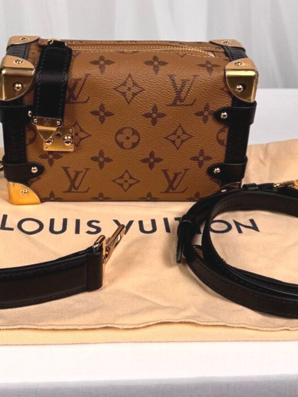 Louis Vuitton Side Trunk Handbag Reverse Monogram Canvas PM